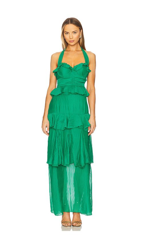 Line & Dot LANGES TRÄGERKLEID CARI in Green. Größe S. Also in L