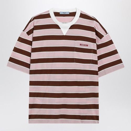Prada Tshirt In Cotone A Righe Rosa/Tabacco