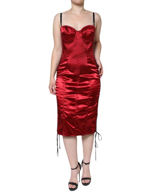 Bustier Corset Bodycon Midi Dress — Red