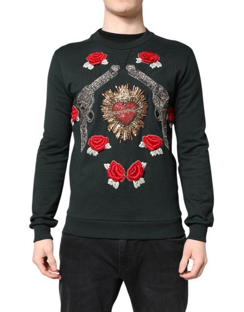 Sacred Heart Floral Embroidery Sweatshirt — Black
