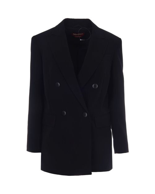 Black Solid Peaked Lapel Blazer