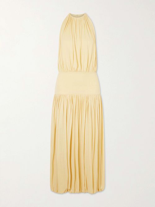 Gathered Jersey Midi Dress - Yellow