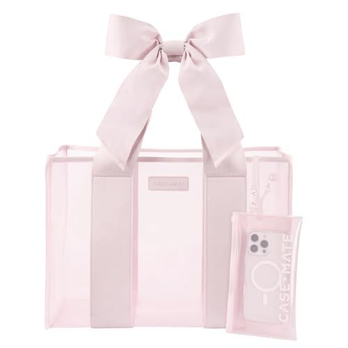 Case-Mate Pink Bow Beach Tote - Lightweight Beach Bag with Phone Pouch for Women - Waterproof