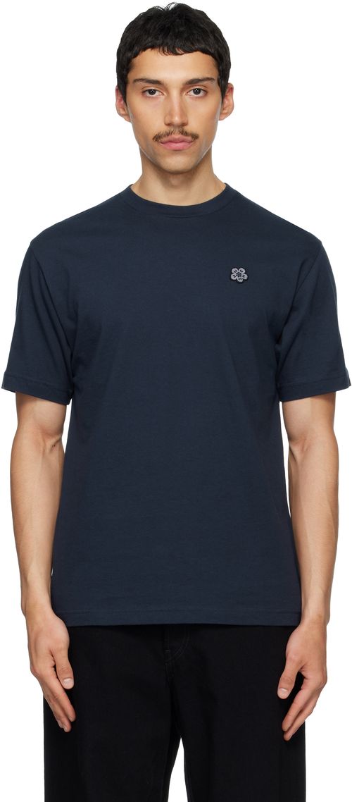 Navy Paris 'Boke Flower' Embroidered T-shirt