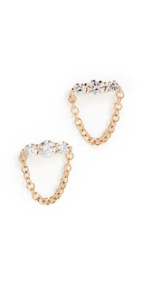 14k Graduated Diamond Bar Chain Stud Earrings Gold One Size