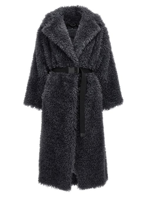 -Belted Fake Coat Pellicce Grigio-Donna