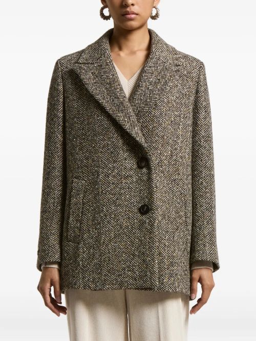 Herringbone Tweed Coat — Brown