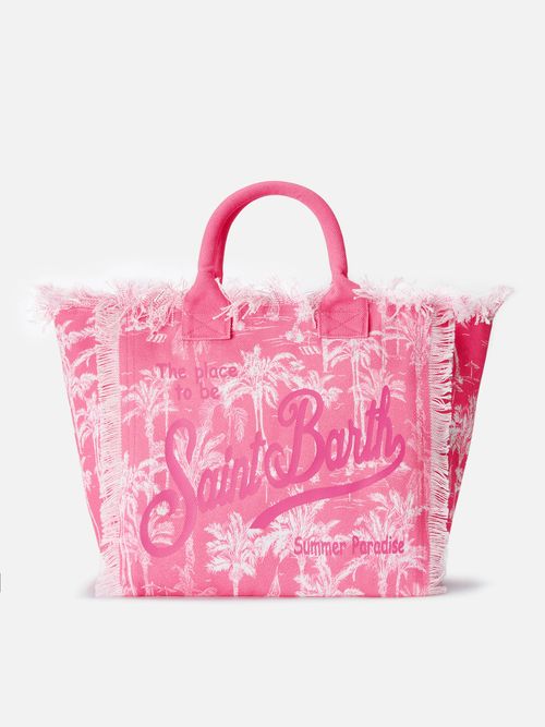 Pink Cotton Canvas Vanity Tote Bag With Toile De Jouy Print - Unisex