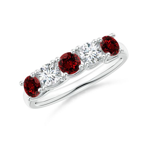 Angara 0.84 Carat Lab-Grown Half Eternity Five Stone Ruby and Lab Diamond Wedding Ring in Silver