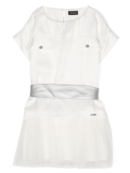 Tulle-trim satin dress - White