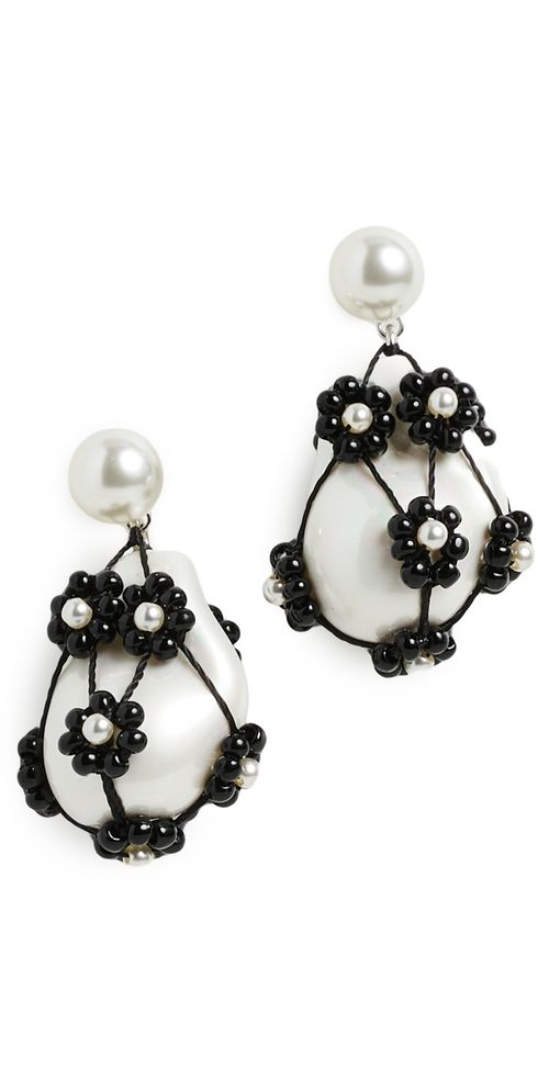 Curiosity Beaded Pearl Drop Earrings Tory Silver/Black One Size