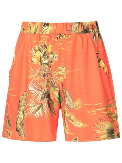 Floral-print high-waist shorts - Orange