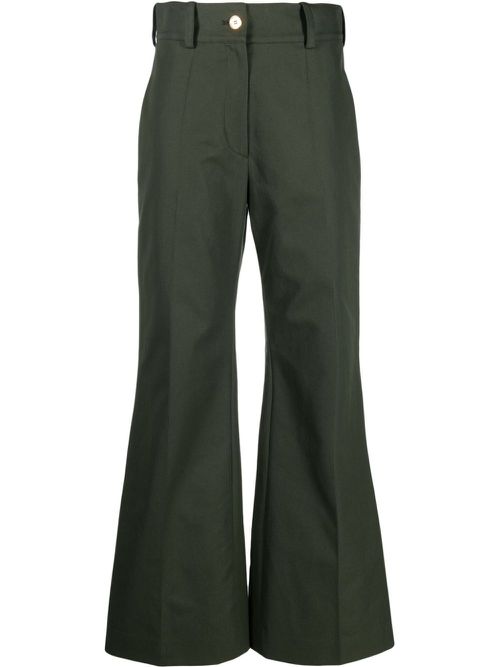Logo-embroidered flared trousers - Green