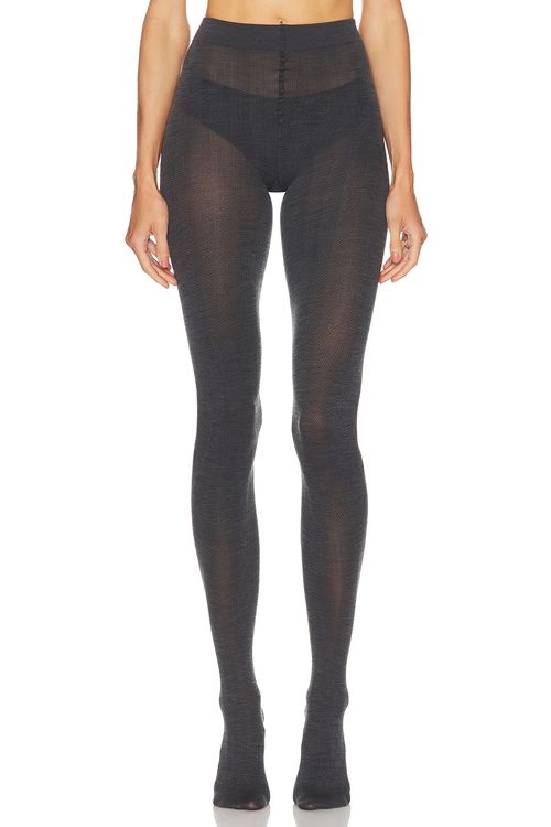 SWEDISH STOCKINGS Ylva Organic Wool Tights in Anthracite - Charcoal. S also in