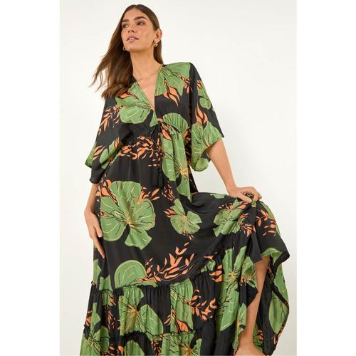 Roman Womens Boho Leaf Maxi Dress - Green