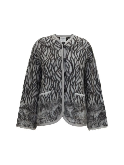 Heron Feather Motif Brushed Cardigan — Gray