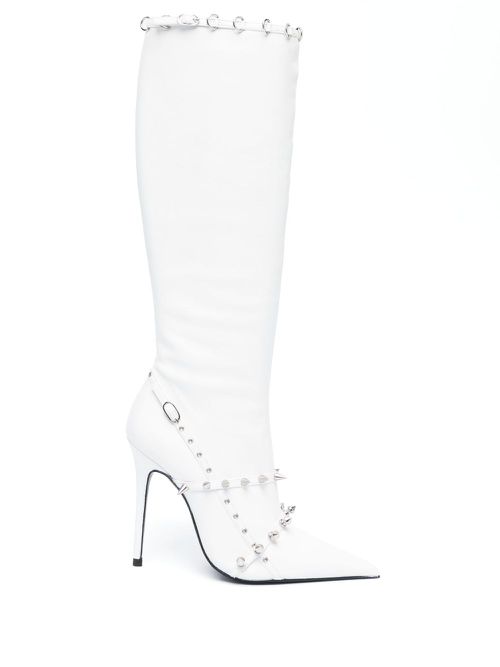 Spike stud-detail high boots - White