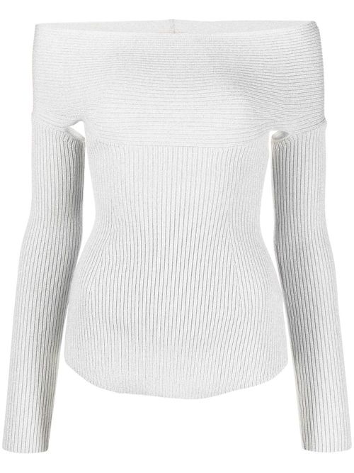 Salma off-shoulder ribbed top - Silver