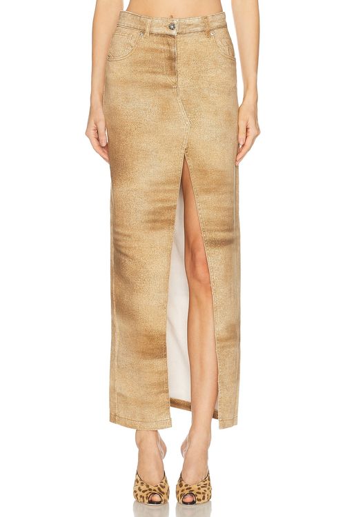 Blumarine Denim Skirt in Amphora Beige & Toffee - Brown. 42 also in