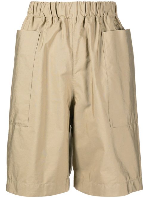 Elasticated-waistband straight-leg shorts - Brown