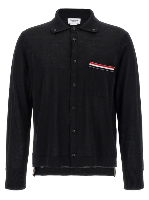 Virgin Wool with Signature RWB Stripe Cardigan — Black