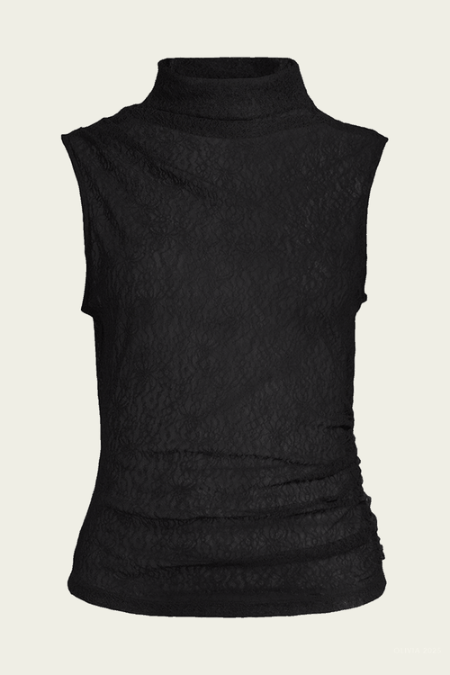 Mylie Lace Mock-Neck Tank Top in Black