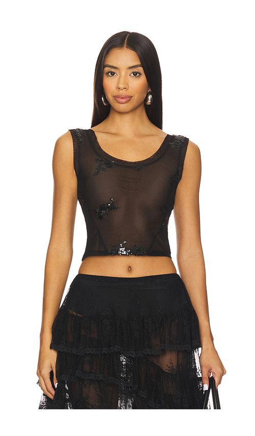 Yuhan Wang Floral Sequin Mesh Top in Black. S. Also in L