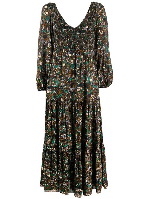 Lottie Klimt Wave-print tiered dress - Black