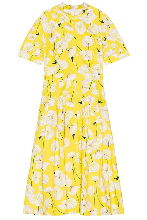 Carolina Herrera Short Sleeve Midi Dress in Taxi Cab Multi in Taxi Cab Mutli - Yellow. 12 also in