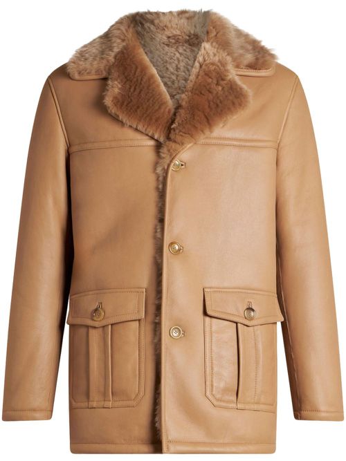 Shearling leather coat - Brown