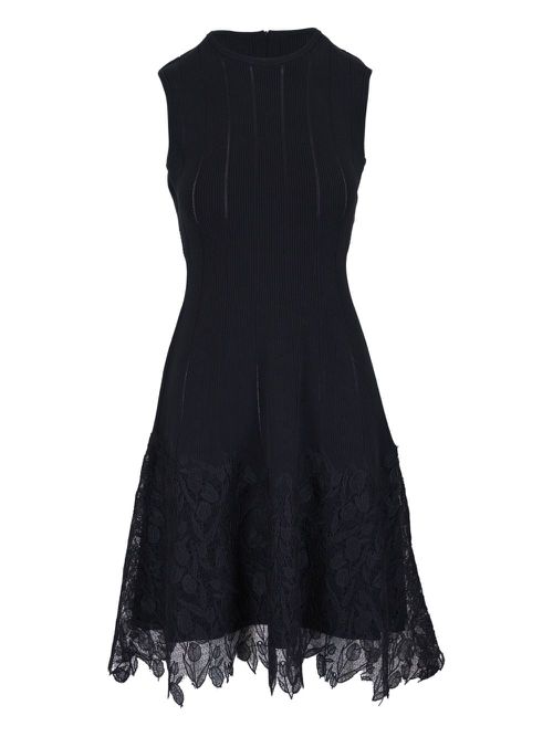 Lace-hem knitted mini dress - Black