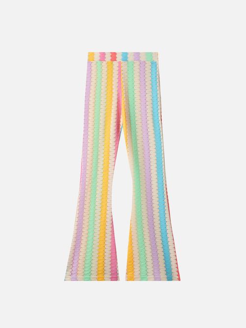 Flared Raschel Pants Gwenda Jr With Vertical Chevron Pattern White