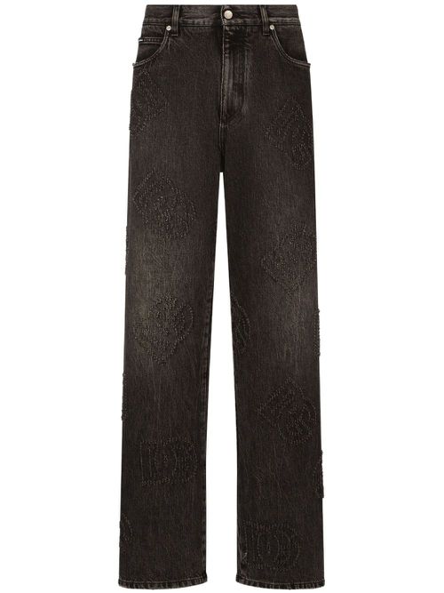 Logo-embroidered straight-leg jeans - Grey