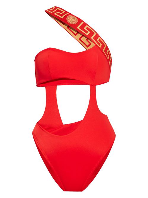 Greca-trim cut-out swimsuit - Red