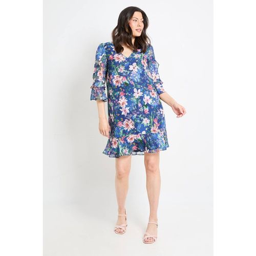Wallis Women's Floral Print Ruffle Shift Dress in Navy