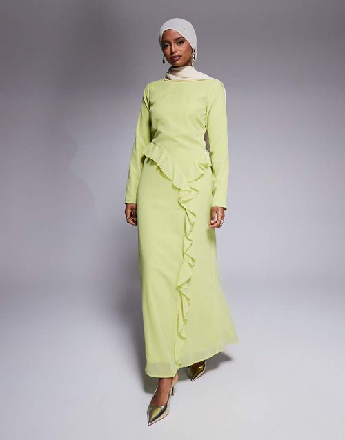 ASOS DESIGN curved drape detail maxi dress in lime green