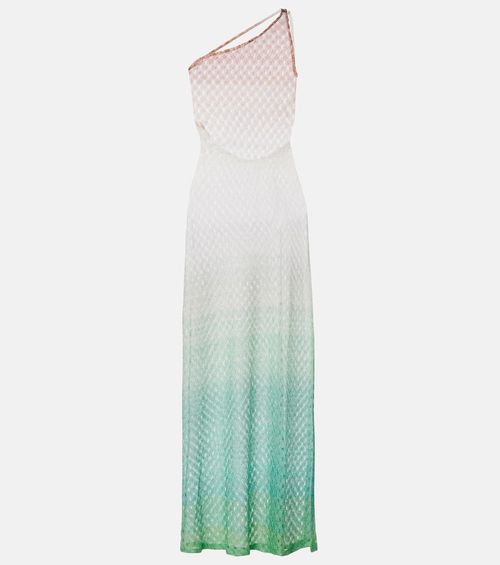 Open-knit one-shoulder lamé beach cover-up