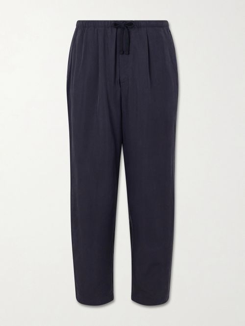 Straight-Leg Silk-Gabardine Drawstring Trousers