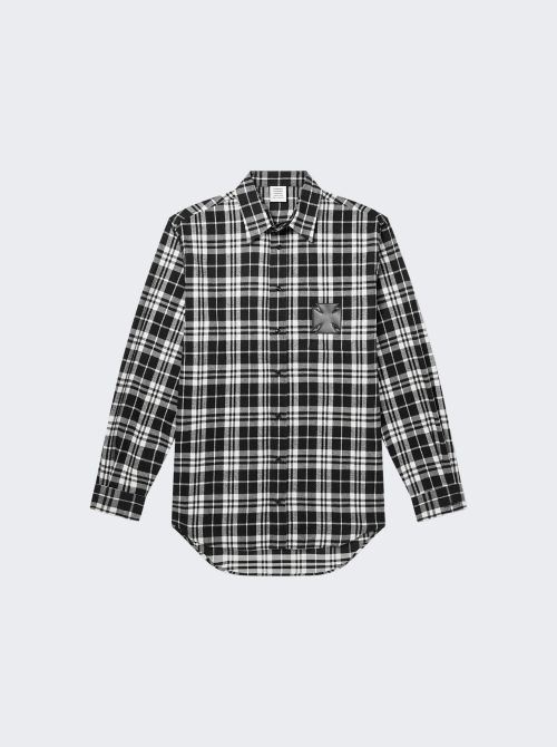 Leather Cross Flannel Shirt Black And Cream Check