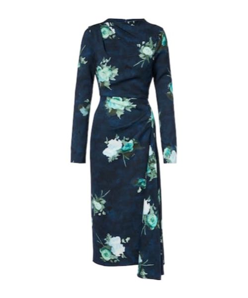 Floral draped cady midi dress