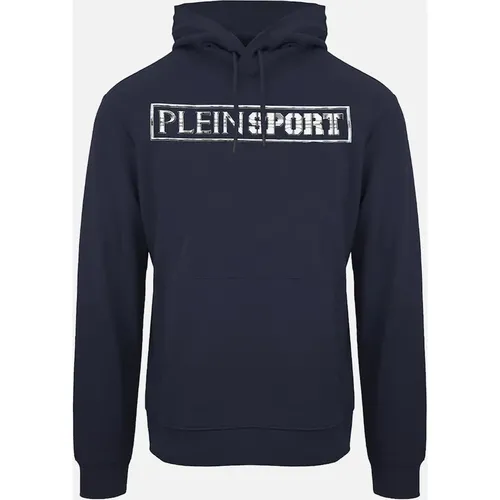 Men's Plein Sport Large Stamp Logo Navy Blue Hoodie - Size: 38/Regular