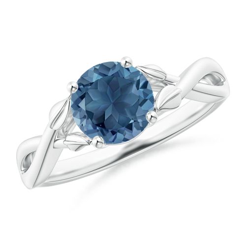 Angara 1.55 Carats Nature Inspired London Blue Topaz Crossover Ring with Leaf Motifs in Platinum