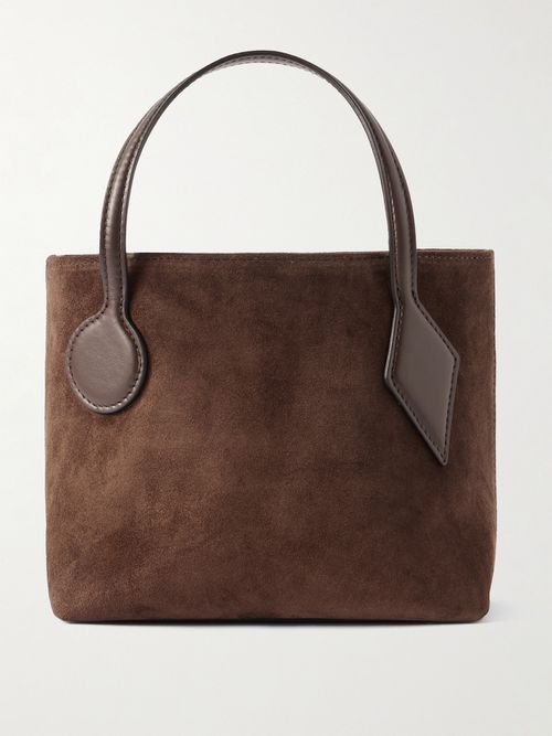Micro Leather-trimmed Suede Tote - Brown