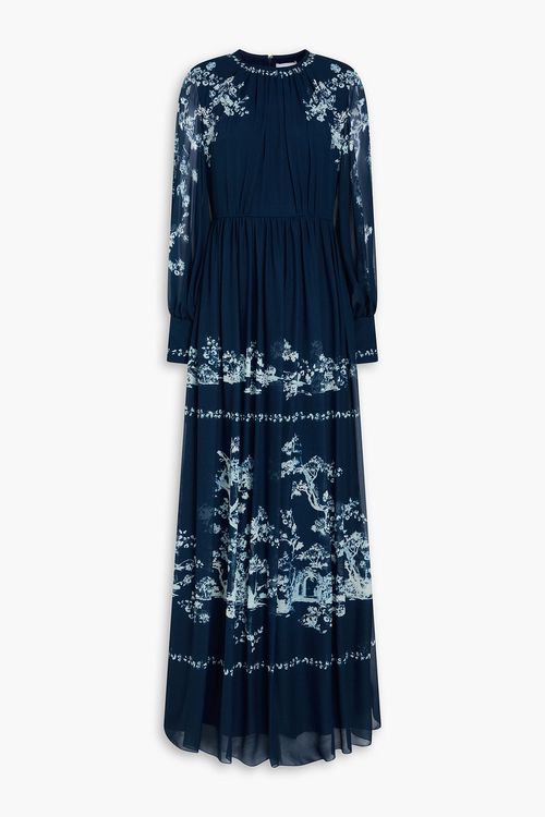 Printed silk-voile gown - Blue - UK 8