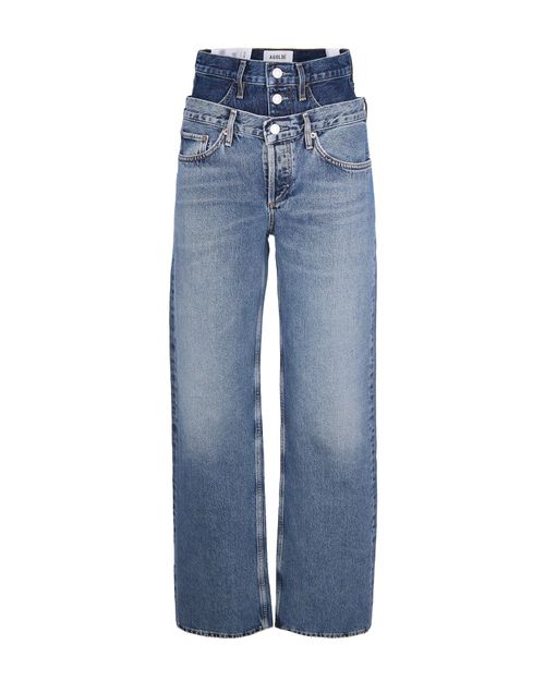 High-Waist Rigid Denim Jeans — Blue