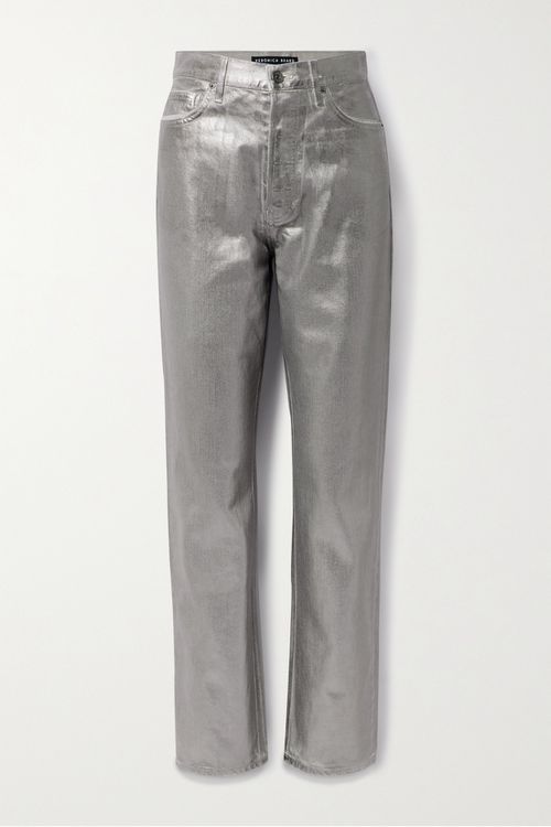 Daniela High-rise Straight-leg Metallic Coated Jeans - Silver