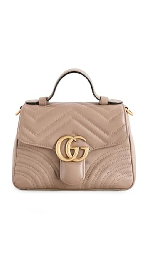 WHAT GOES AROUND COMES AROUND Women's Pre-Loved Gucci Beige Leather Marmont Top Handle Shoulder Bag, Beige, Tan, One Size