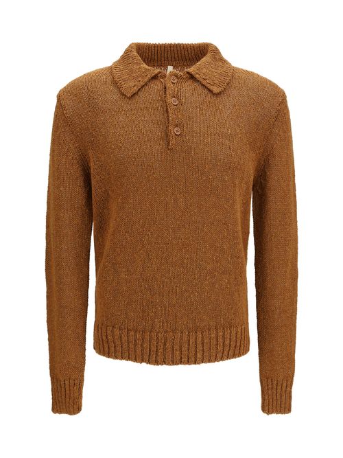 Textured Knit Polo — Brown