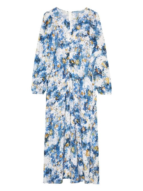 Floral-print long-sleeve dress - Blue