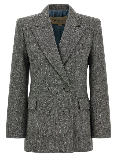 Virgin Wool Double-Breasted Blazer — Gray